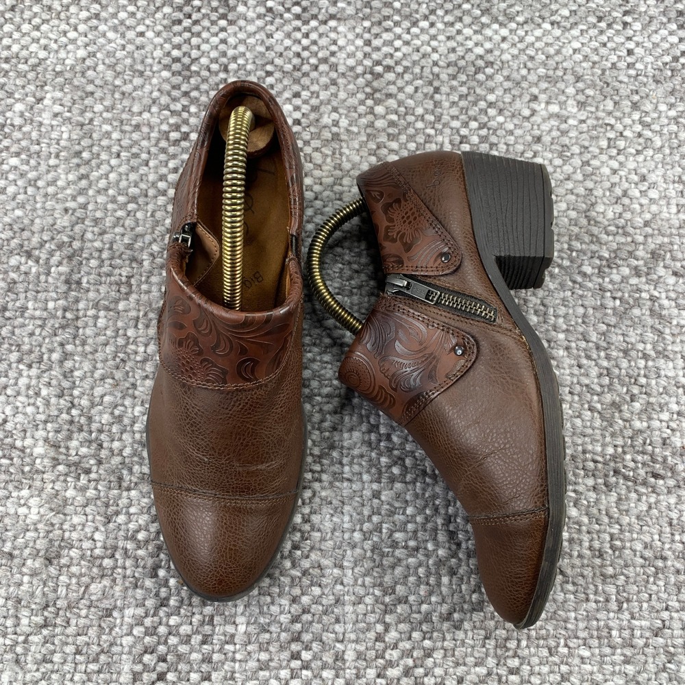b.o.c. Rosemela Ankle Booties Women 7 Brown Embossed Floral Block Heel Z47306